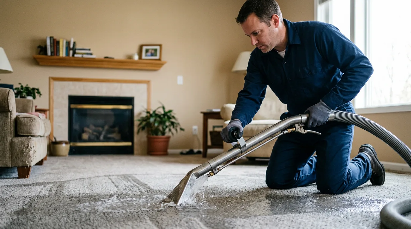 Water damage restoration technician working near Brookfield, CT